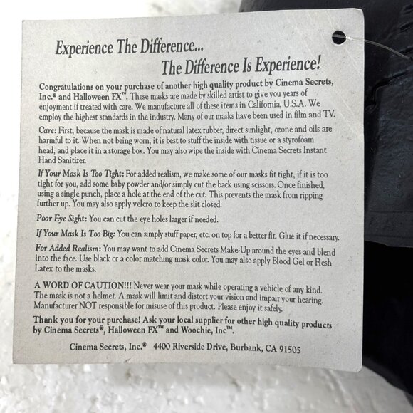 Cinema Secrets Black Latex Skull Mask NWT NOS - Picture 11 of 12